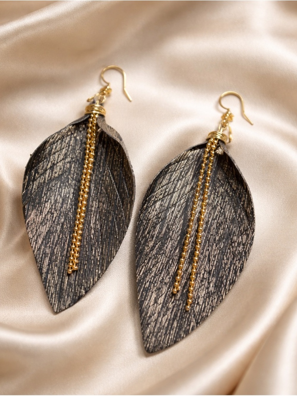 Gold and Black Leaf Drop Earrings - Women Jewelry
